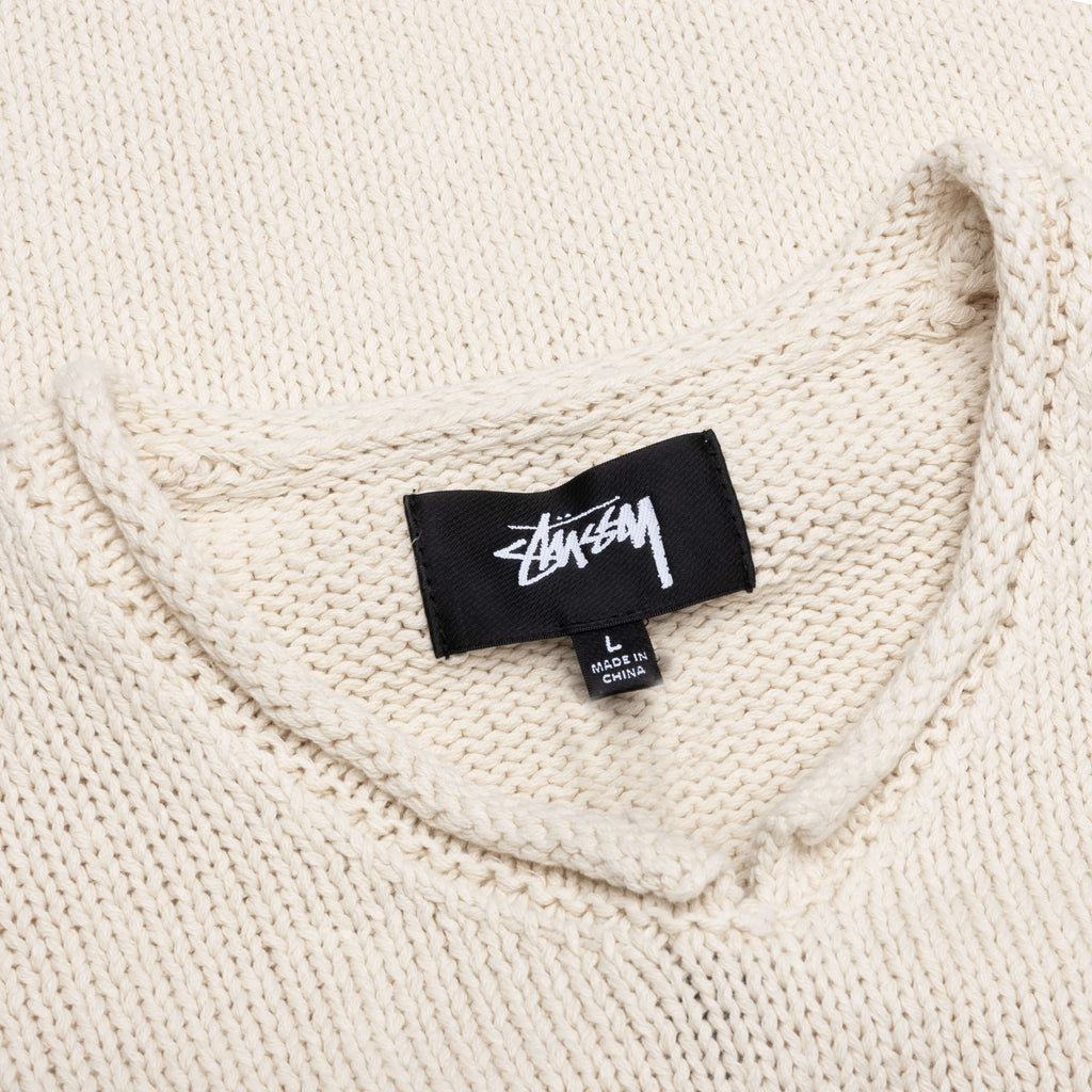 Roll V Neck Logo Sweater Natural