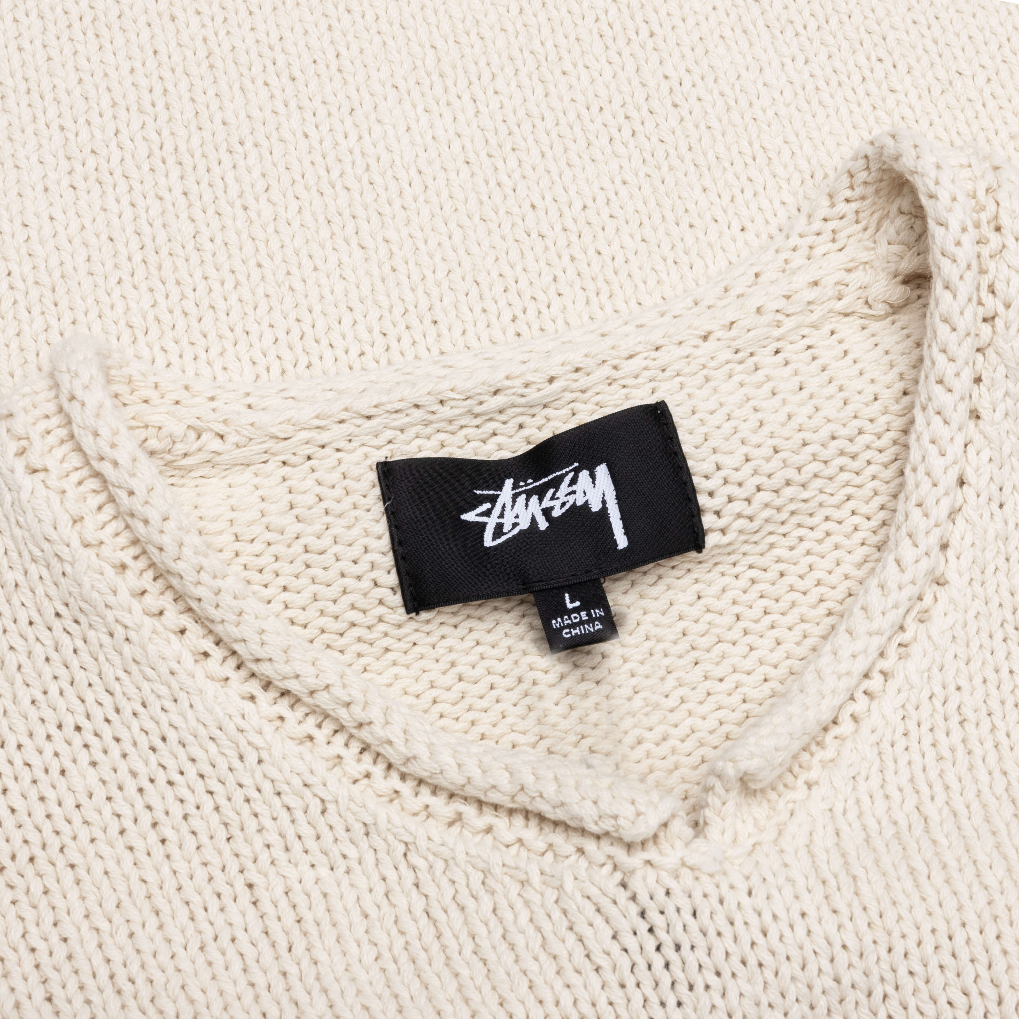 Roll V Neck Logo Sweater Natural