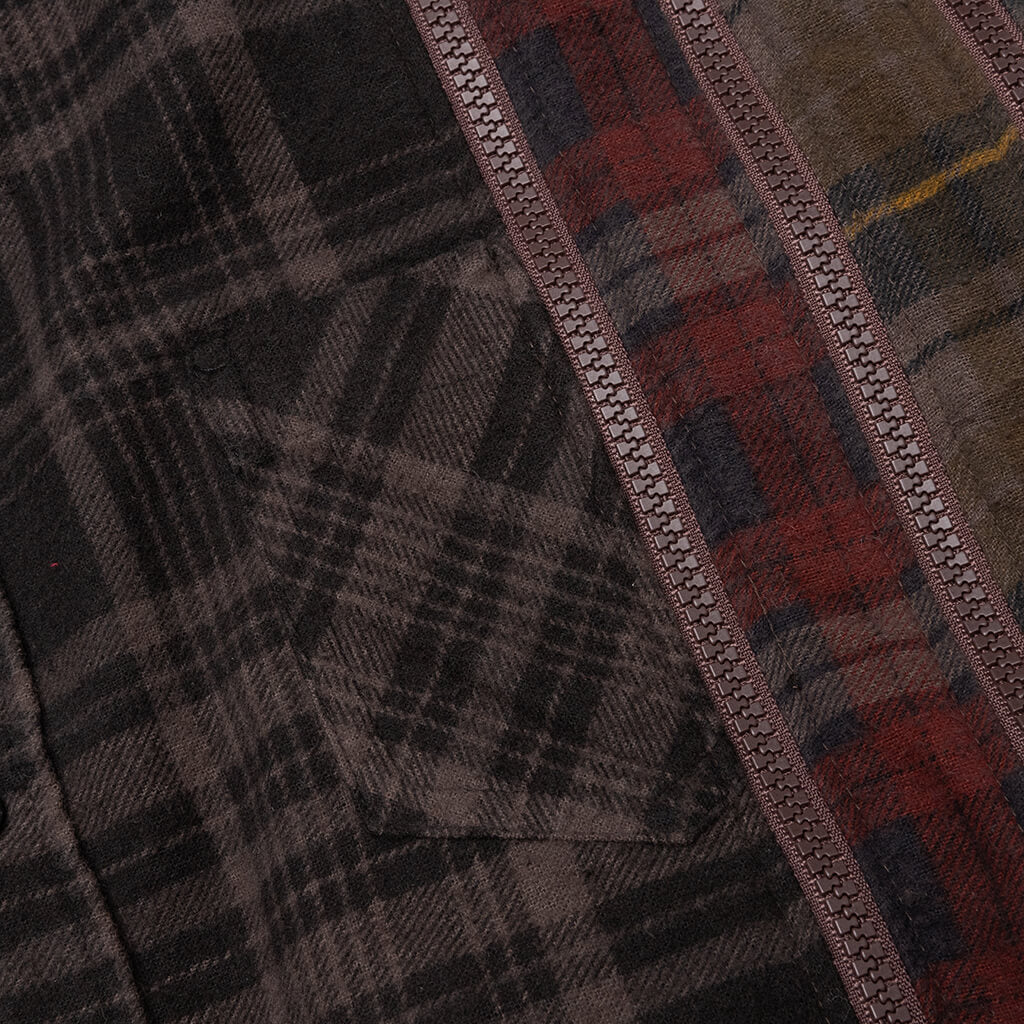 Flannel Shirt 7 Cuts Zipped Wide Shirt Over Dye Brown