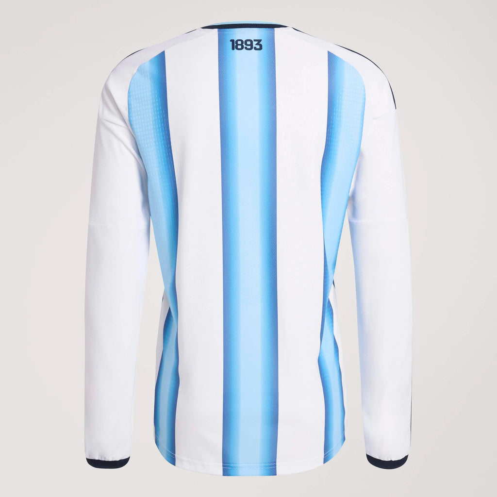 adidas Argentina Home Authentic Long Sleeve Mens Soccer Jersey 26 White Blue
