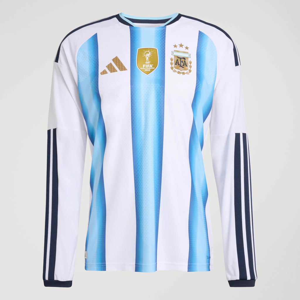 adidas Argentina Home Authentic Long Sleeve Mens Soccer Jersey 26 White Blue
