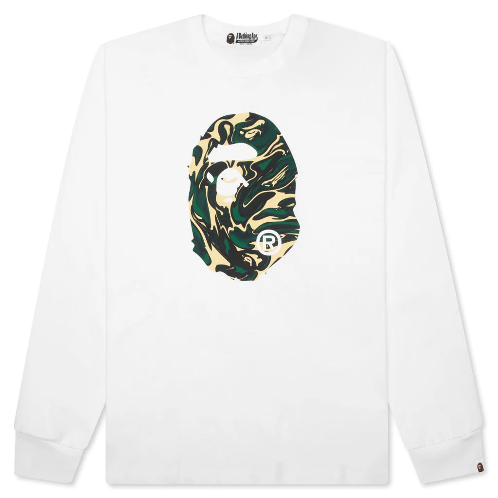 Marbling Camo Ape Head Relaxed Fit L S Tee White