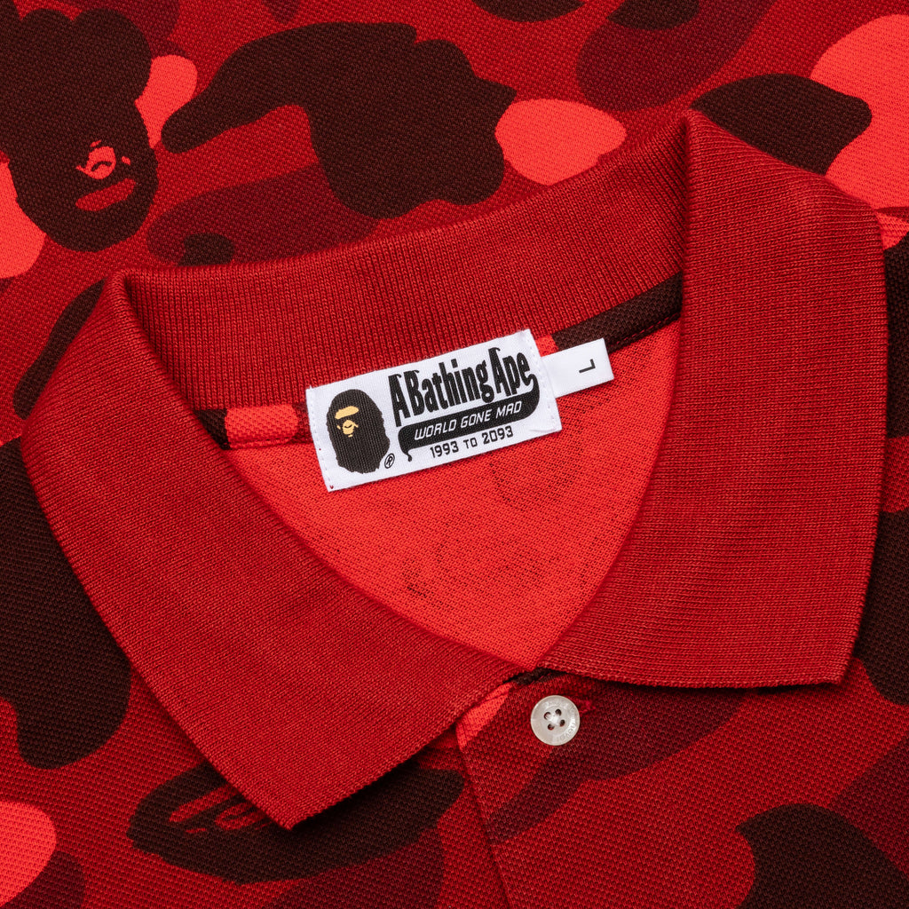 Color Camo Large Ape Head Relaxed Fit Polo Shirt Red