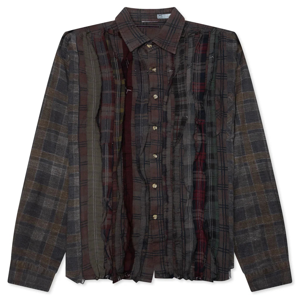 Over Dyed Ribbon Wide Shirt Brown