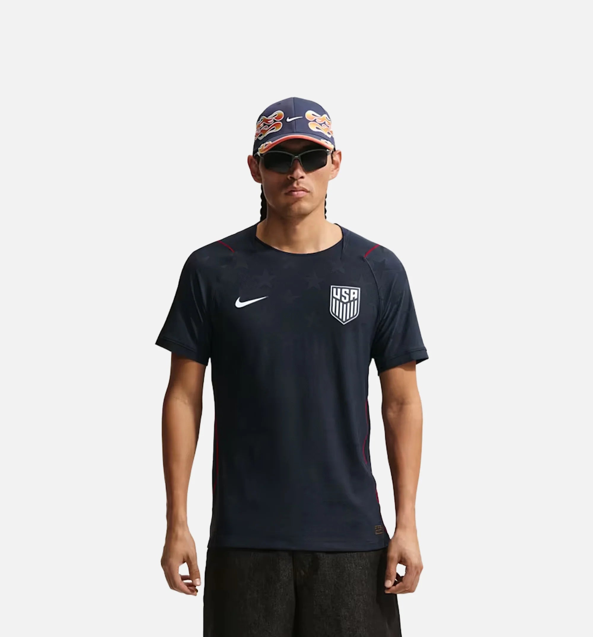 USMNT 2026 27 Match Away Aero Fit Soccer Authentic Mens Jersey Dark Obsidian University Red Pure Platinum