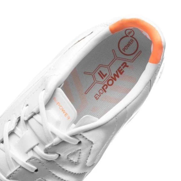 PUMA Evopower 12 Leather FG Firm Ground Soccer Cleats White Metallic White Fluo Orange