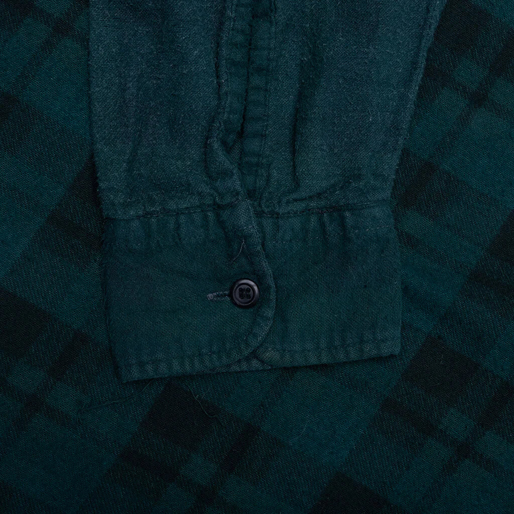 Ribbon Wide Over Dye Flannel Shirt Dark Green