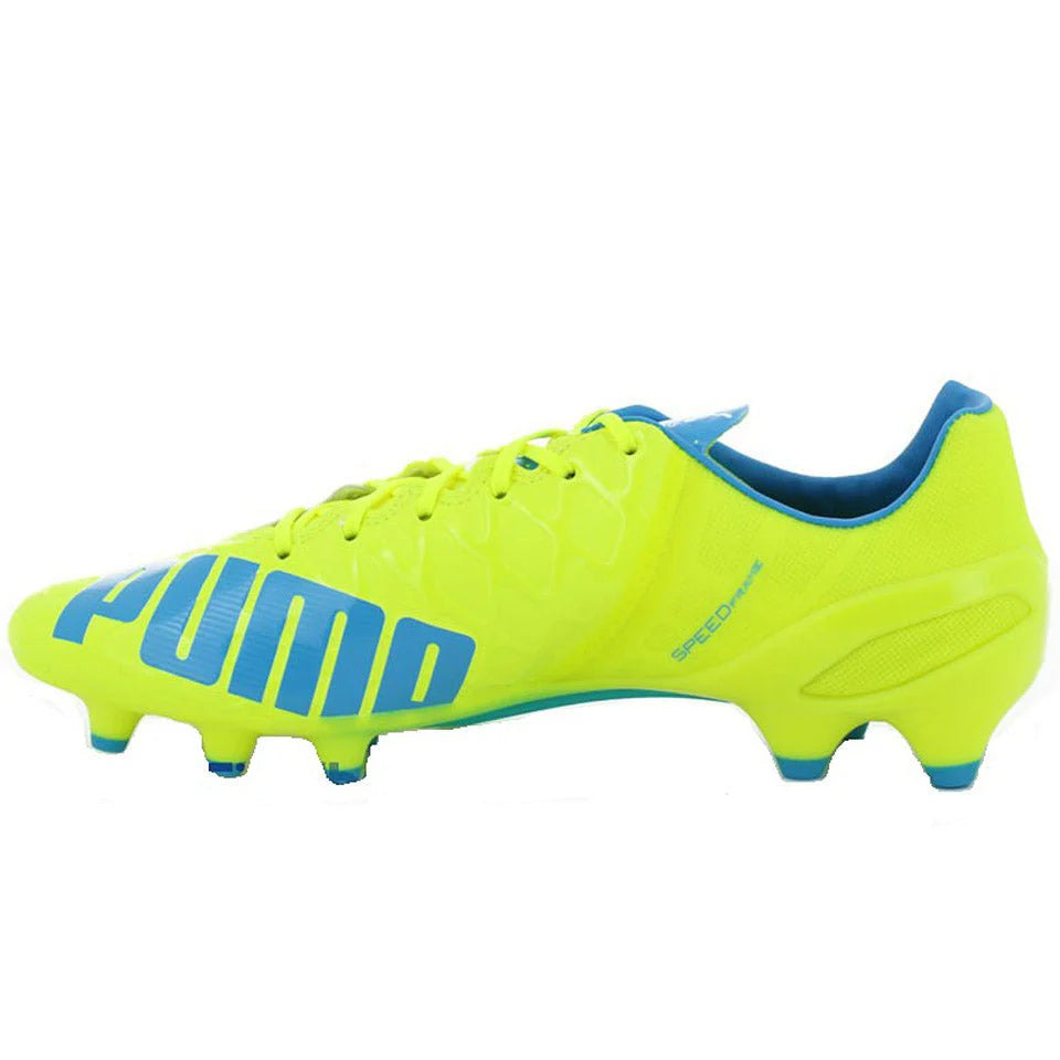 PUMA Evospeed 14 FG Firm Ground Cleats Safety Yellow Blue