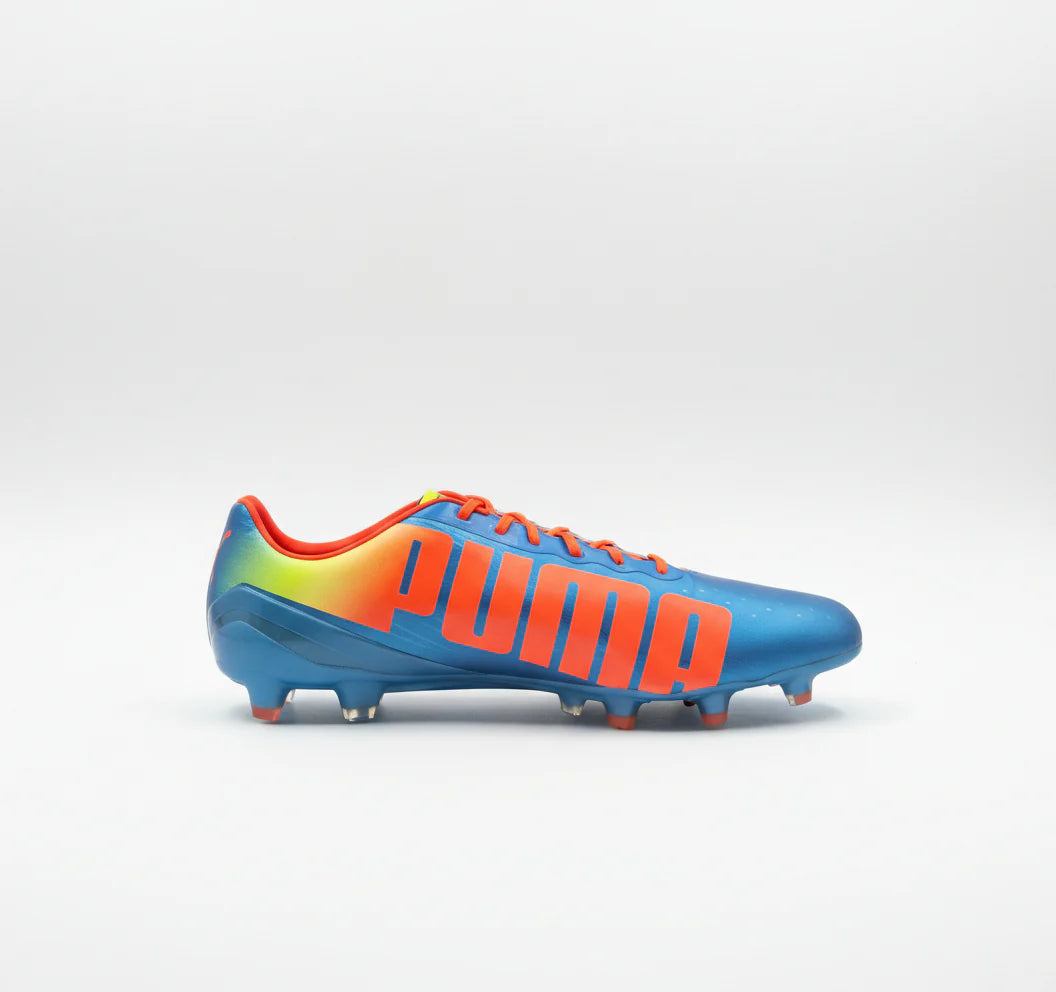 PUMA Evospeed 12 FG Firm Ground Soccer Cleats Blue Peach Yellow