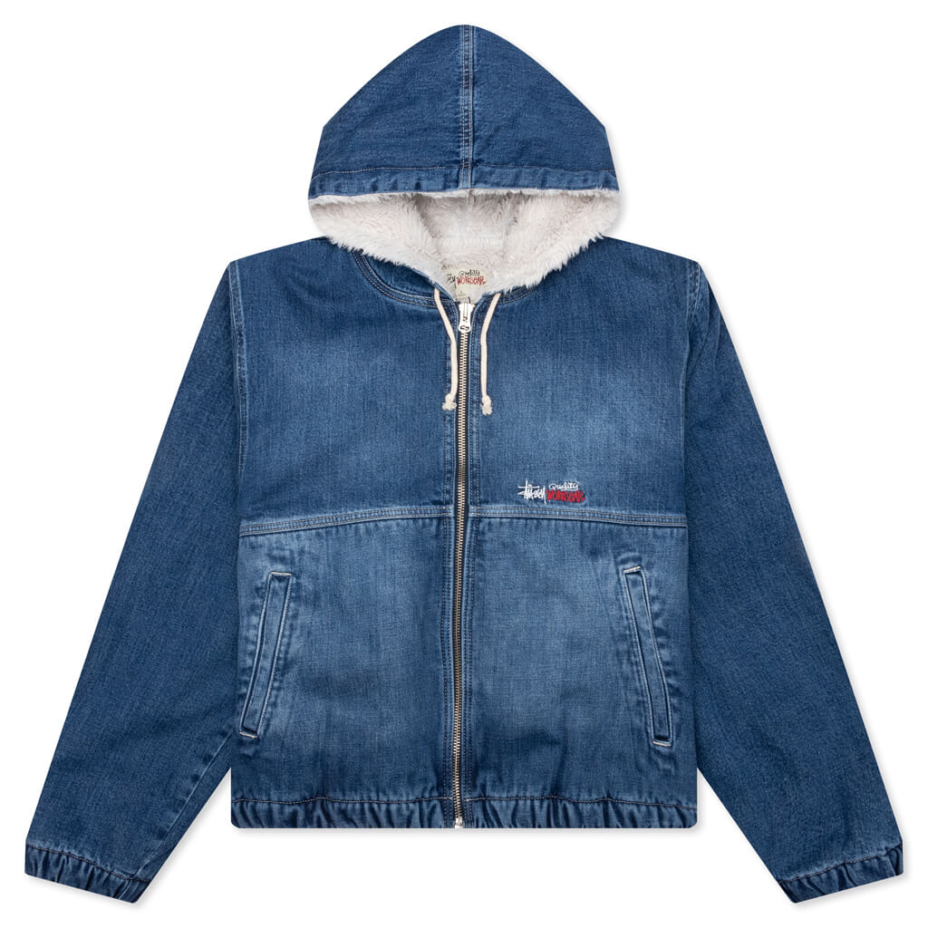 Denim Sherpa Work Jacket Washed Blue
