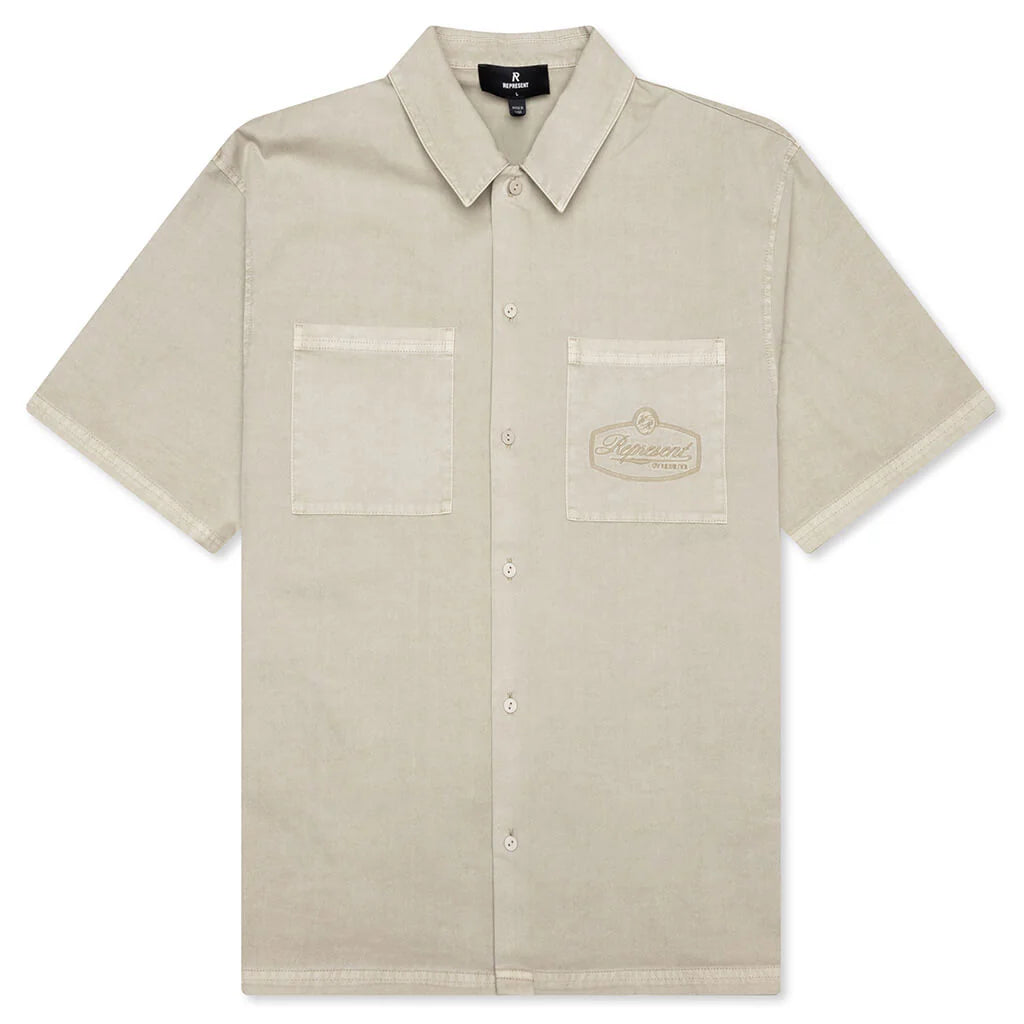 Short Sleeve Cotton Overshirt Beige