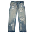 Distressed Stencil Denim Washed Indigo