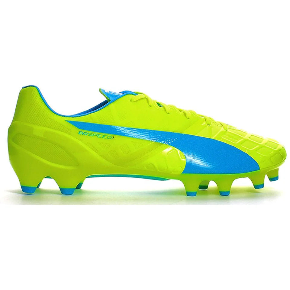 PUMA Evospeed 14 FG Firm Ground Cleats Safety Yellow Blue