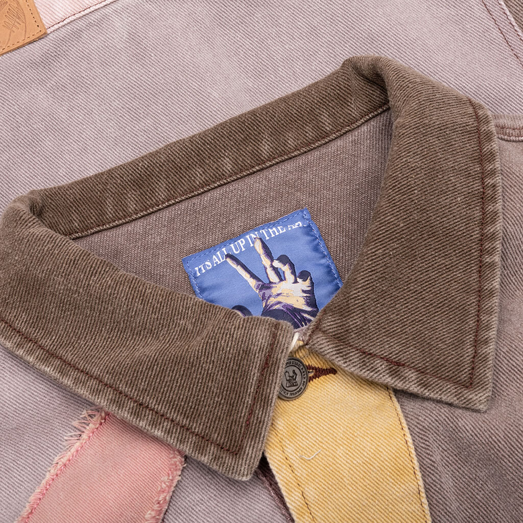 Patchwork Face Colorblocked Twill Jacket Brown Multi