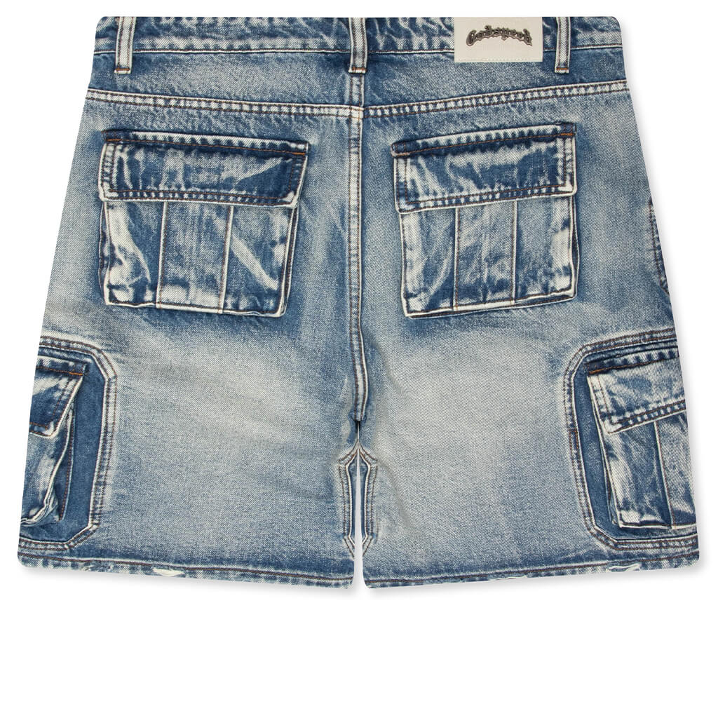 Octagon Cargo Denim Shorts Blue