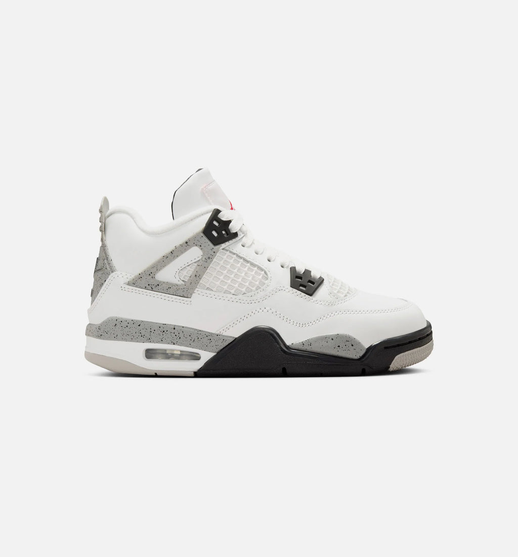 Air Jordan 4 Retro White Cement Grade School Lifestyle Shoe Summit White Fire Red Cement Grey Black