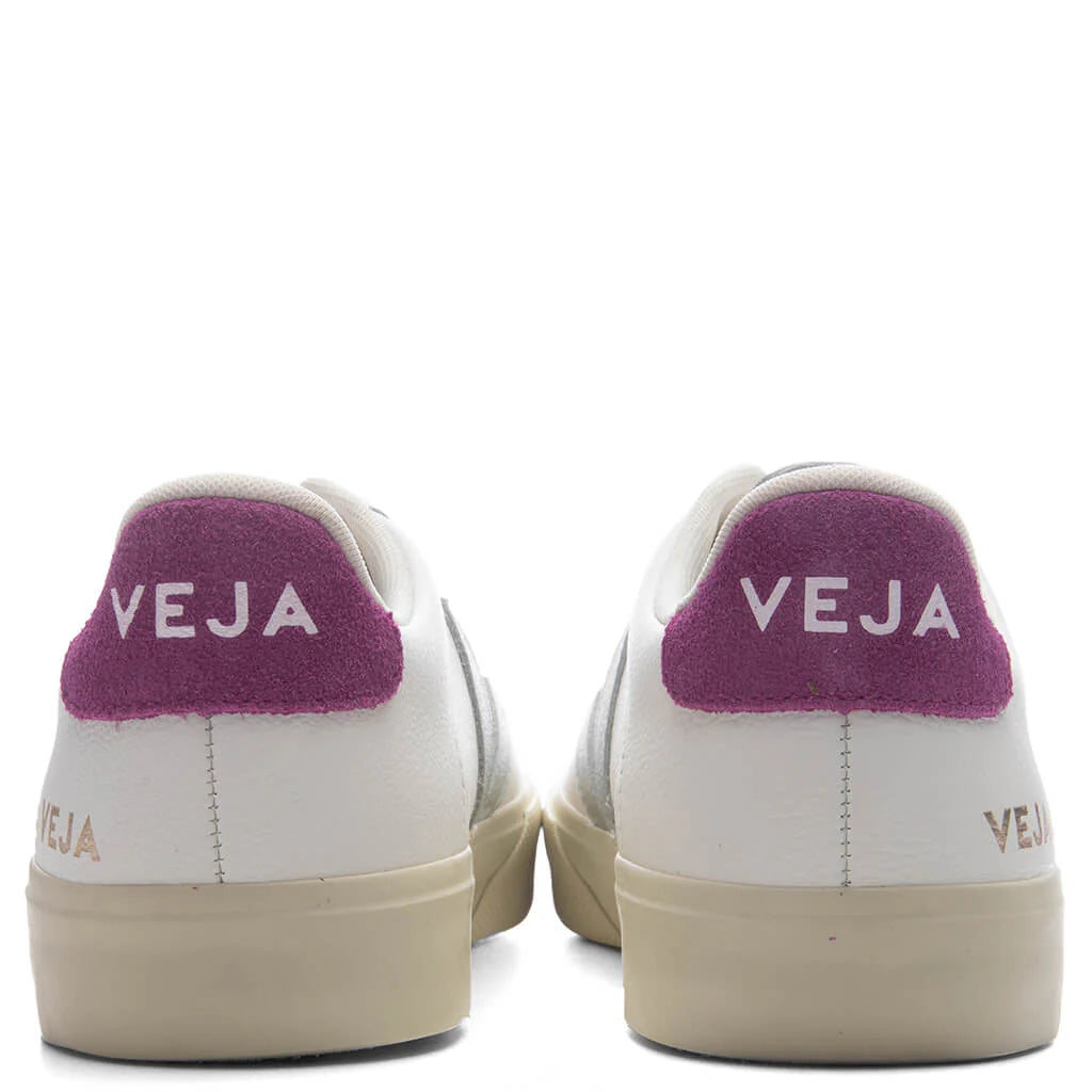 Womens Campo Leather White Silver Ultraviolet