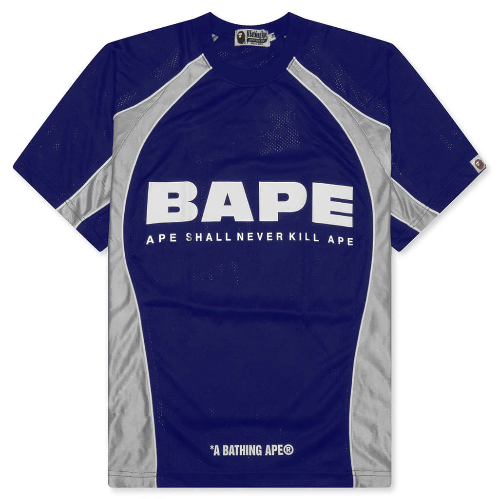 Solid Camo Jacquard Multilogo Relaxed Fit Football Jersey Blue