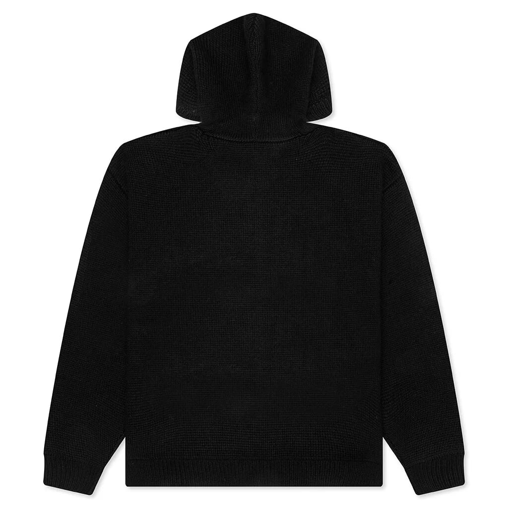 Felt Patch Knit Hood Black