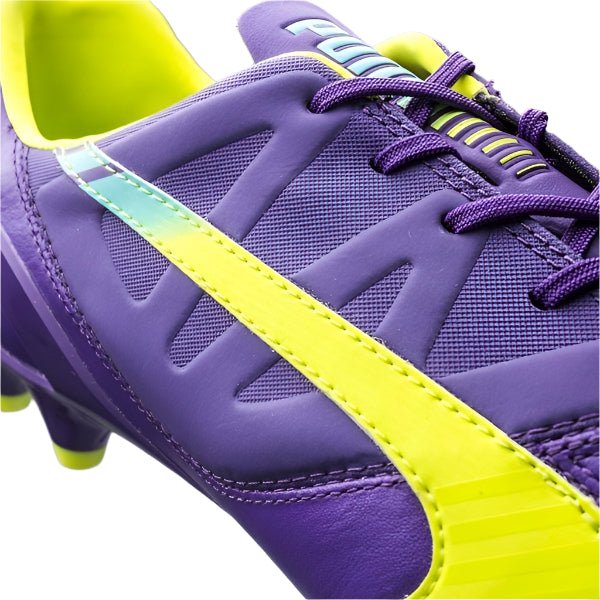 PUMA evoSPEED 13 Leather FG Firm Ground Soccer Cleats Purple Yellow