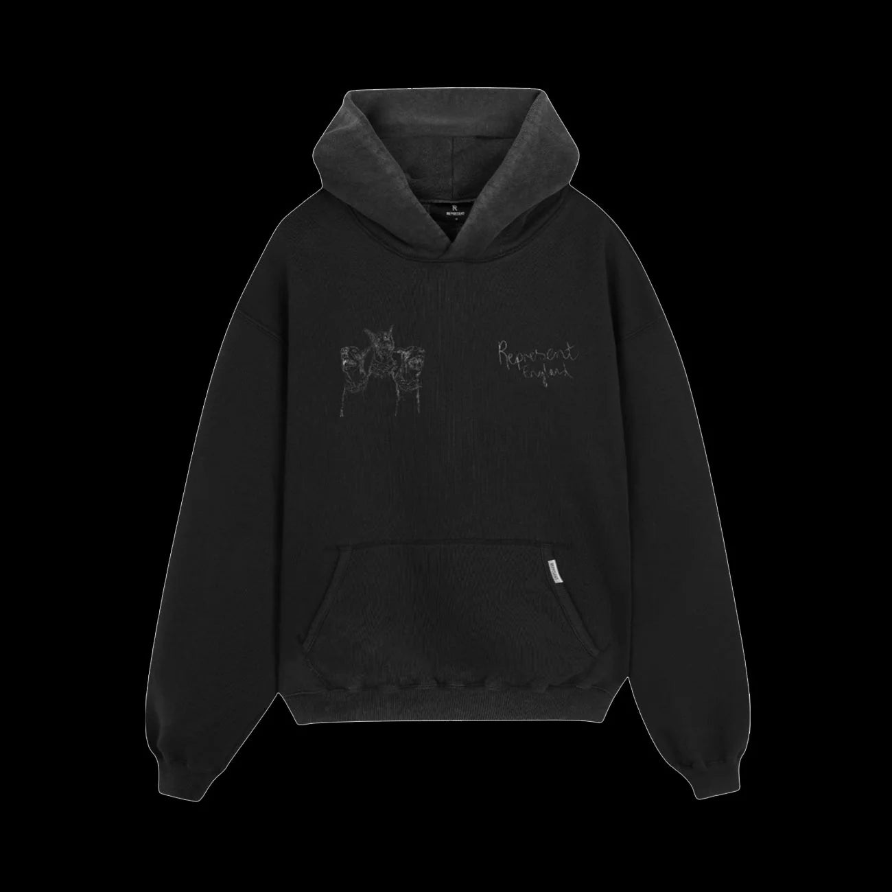 Represent Hand Drawn Thoroughbred Dogs Hoodie Aged Black