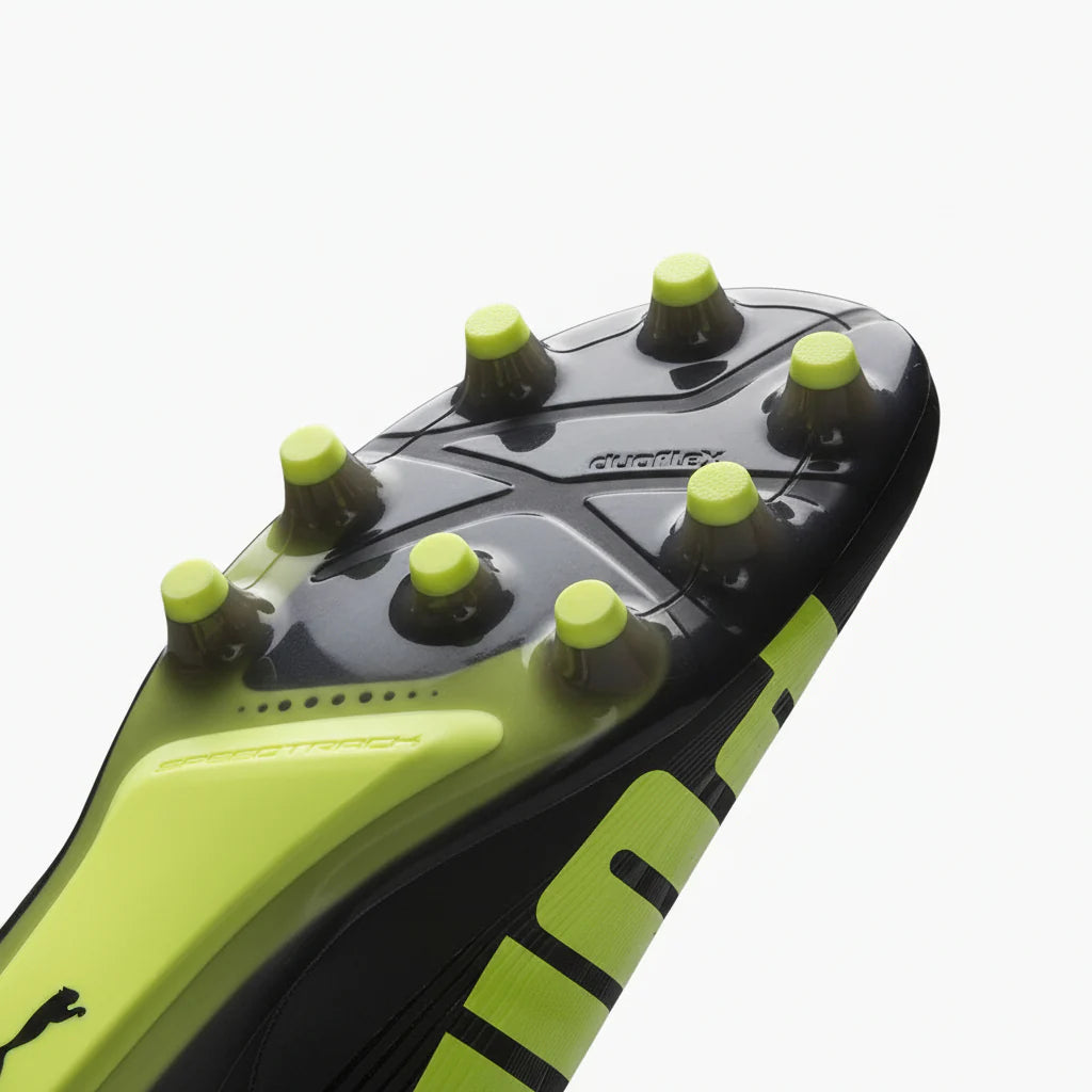 PUMA Evospeed 12 FG Firm Ground Soccer Cleats Black Fluo Yellow Brilliant Blue
