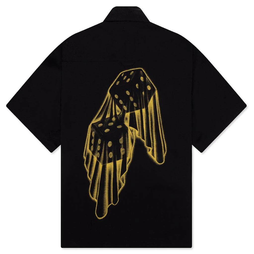 Dice Printed Rayon Camp Shirt Black
