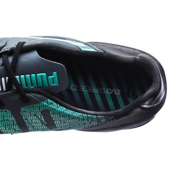 PUMA evoSPEED 13 Leather FG Firm Ground Soccer Cleats Black White Pool Green
