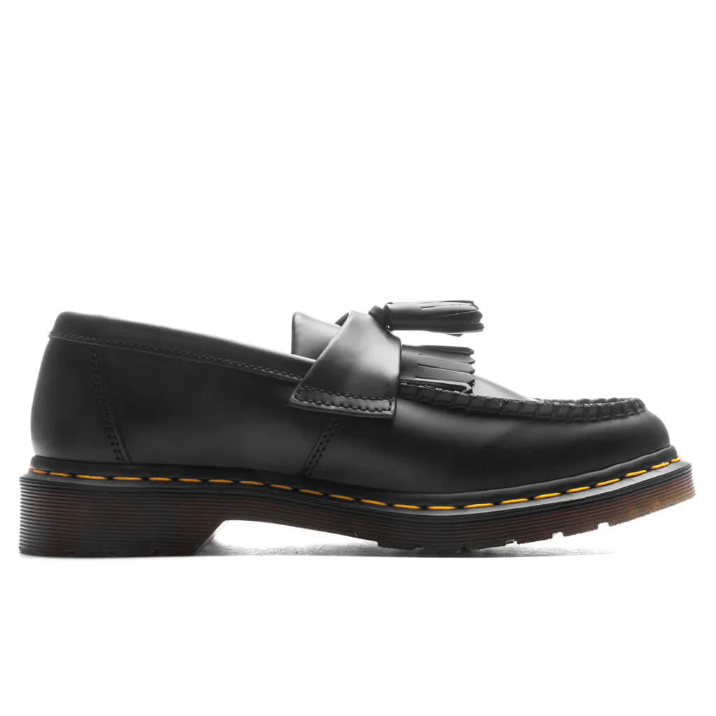 Adrian Yellow Stitch Leather Tassel Loafers Black Smooth