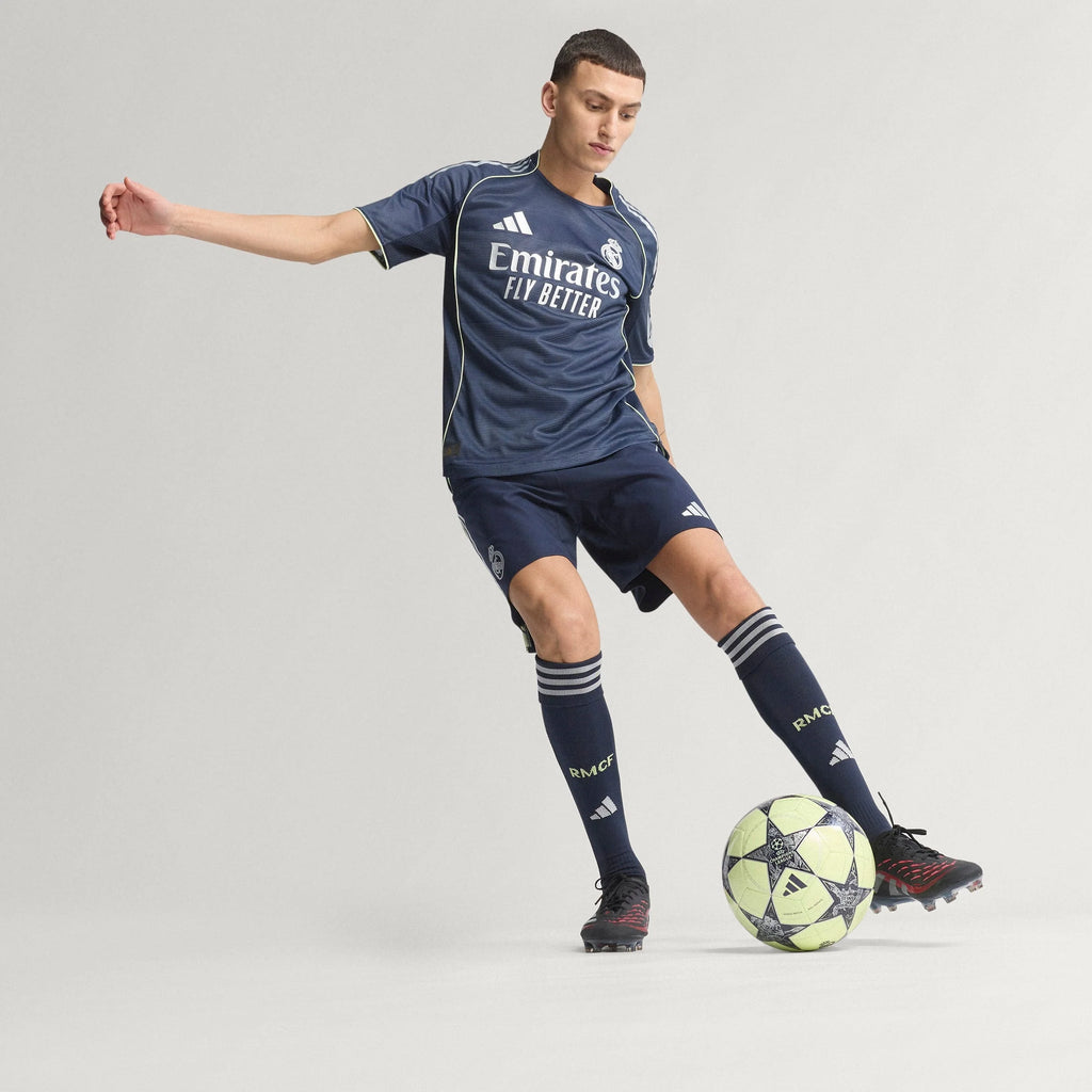 adidas Real Madrid Mens Away Authentic Soccer Jersey 25 26 Blue