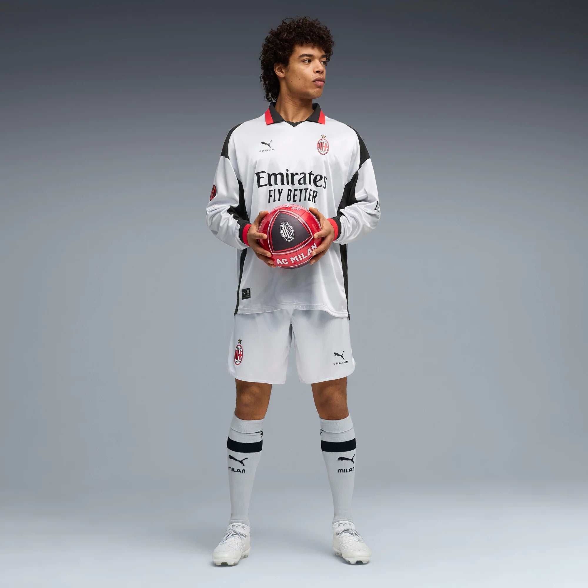 PUMA AC Milan x Slam Jam Limited Edition Long Sleeve Mens Soccer Jersey 26 27 Silver