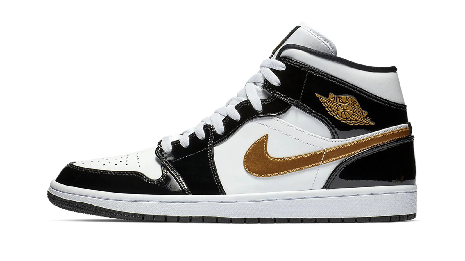 Air Jordan 1 Mid SE Black Gold Patent Leather
