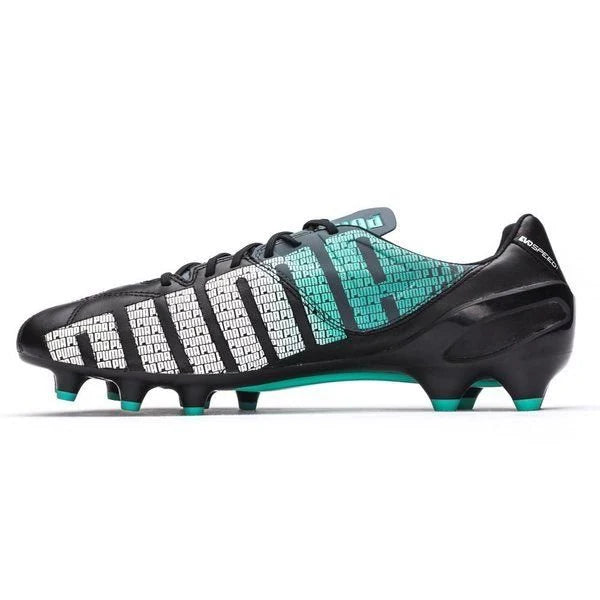 PUMA evoSPEED 13 Leather FG Firm Ground Soccer Cleats Black White Pool Green