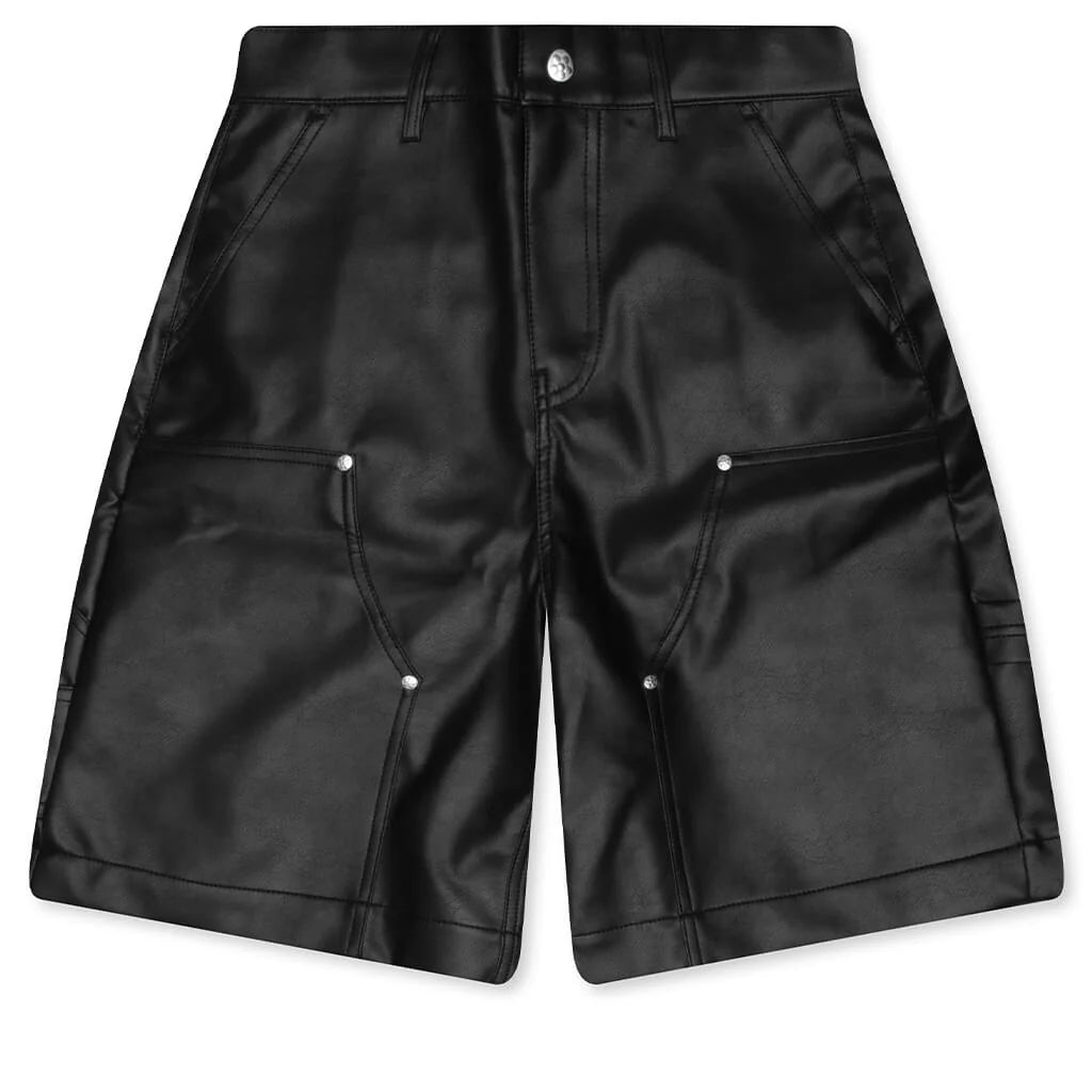 Double Knee Leather Shorts Black