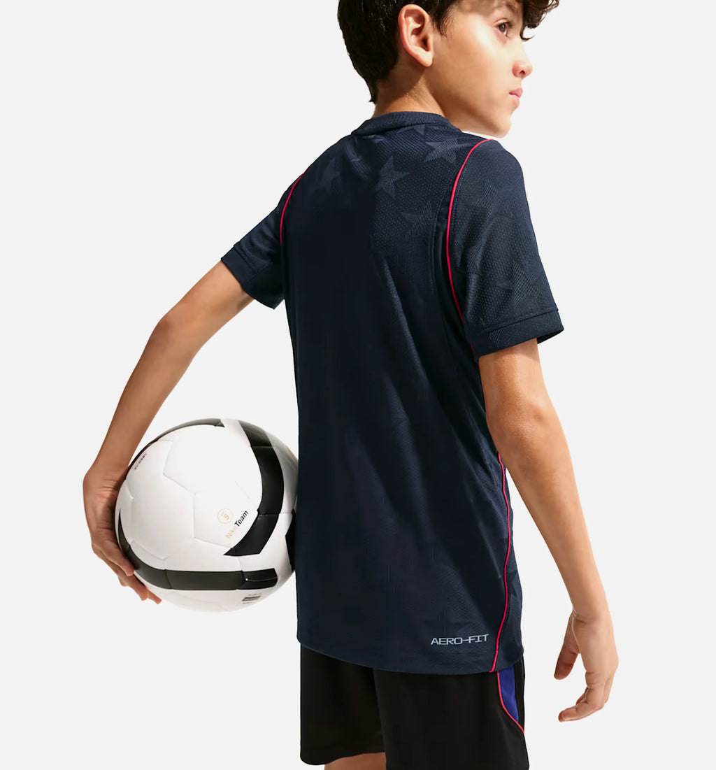 USMNT 2026 27 Match Away Aero Fit Soccer Authentic Grade School Jersey Dark Obsidian University Red Pure Platinum