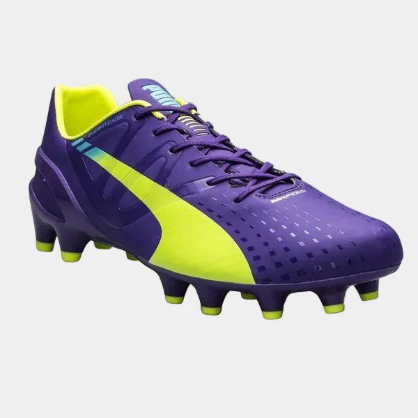 PUMA Evospeed 13 FG Firm Ground Soccer Cleats Prism Violet Fluro Yellow Scuba Blue