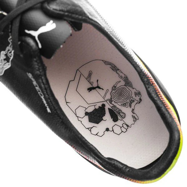 PUMA Evospeed SL II Graphic FG Firm Ground Soccer Cleats Black White Safety Yellow Orange