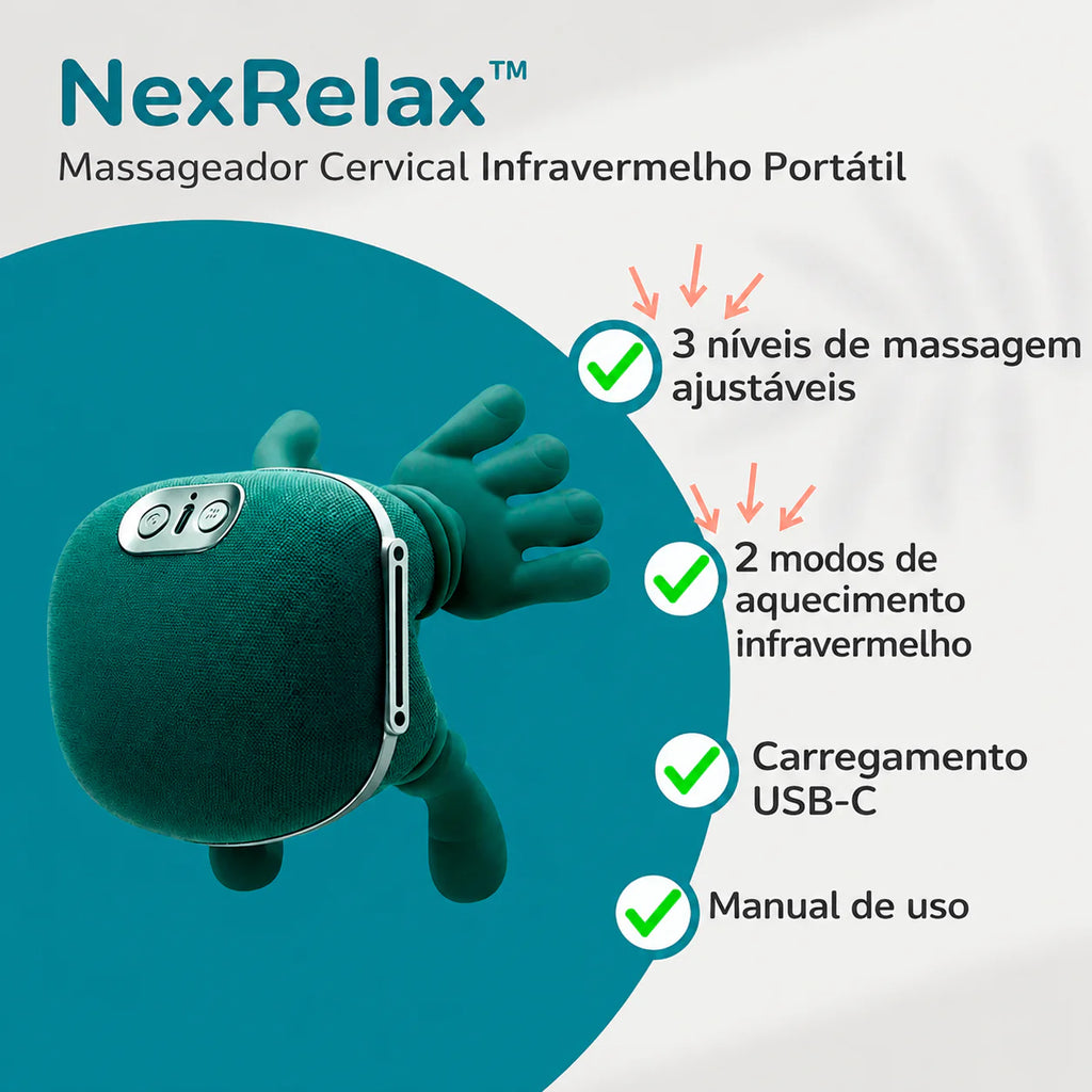 NexRelax Massageador Cervical Shiatsu com Aquecimento Terapêutico