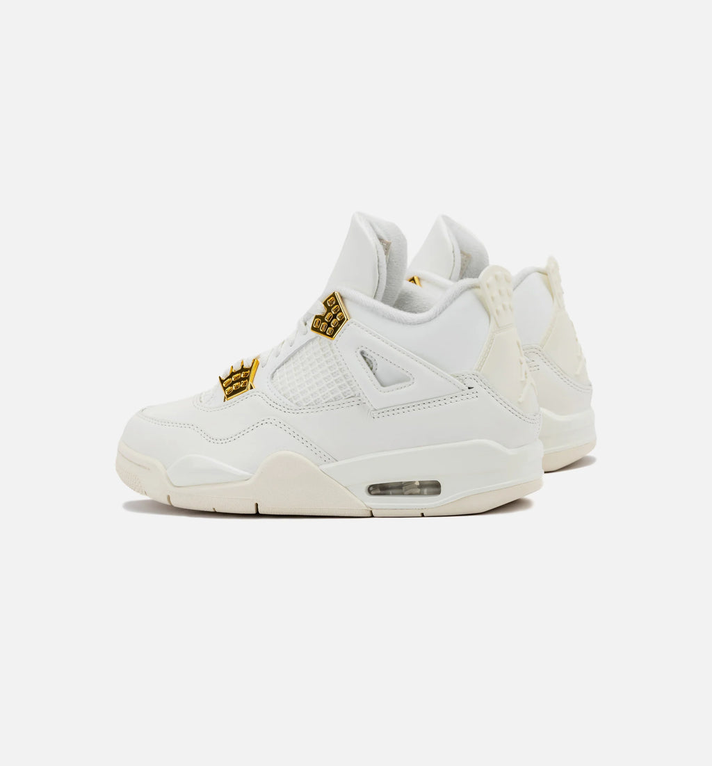 Air Jordan 4 Retro White and Gold Womens Lifestyle Shoe Sail Metallic Gold Black Limit One Per Customer