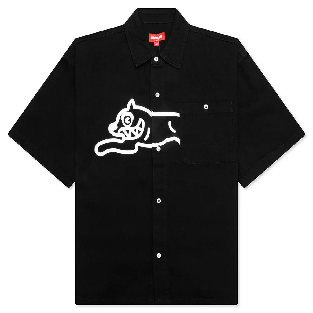 Black Dog S S Cropped Fit Woven Shirt Black Caramel