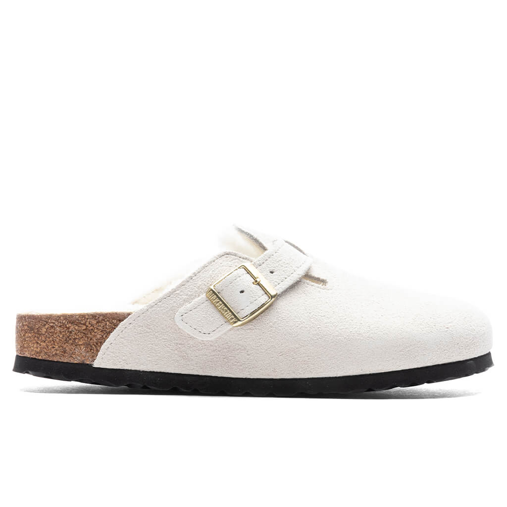 Womens Narrow Boston Shearling Suede Antique White