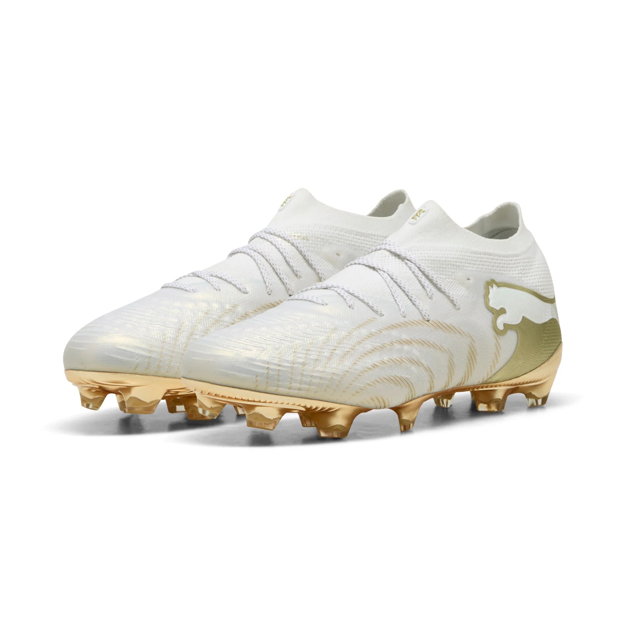 PUMA Future 9 Ultimate FG Firm Ground Mens Soccer Cleats White Gold Black