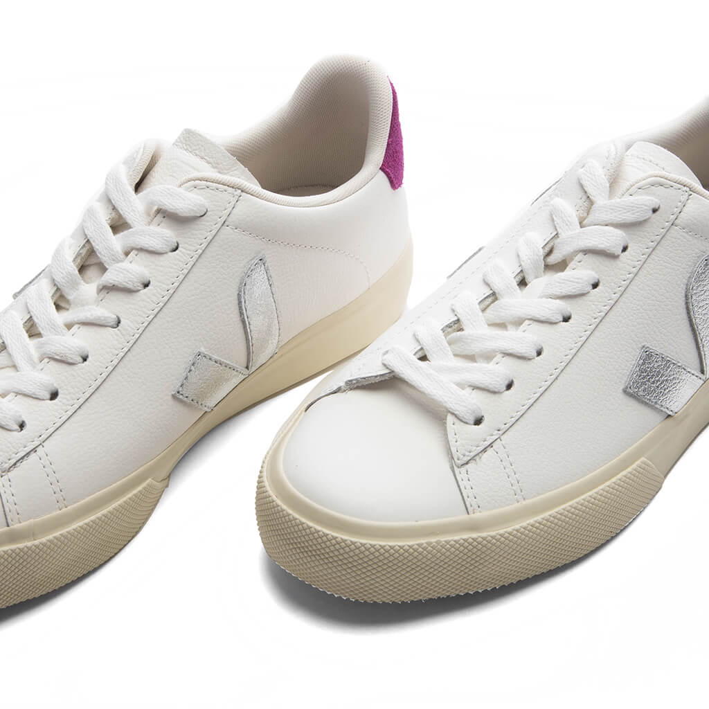 Womens Campo Leather White Silver Ultraviolet