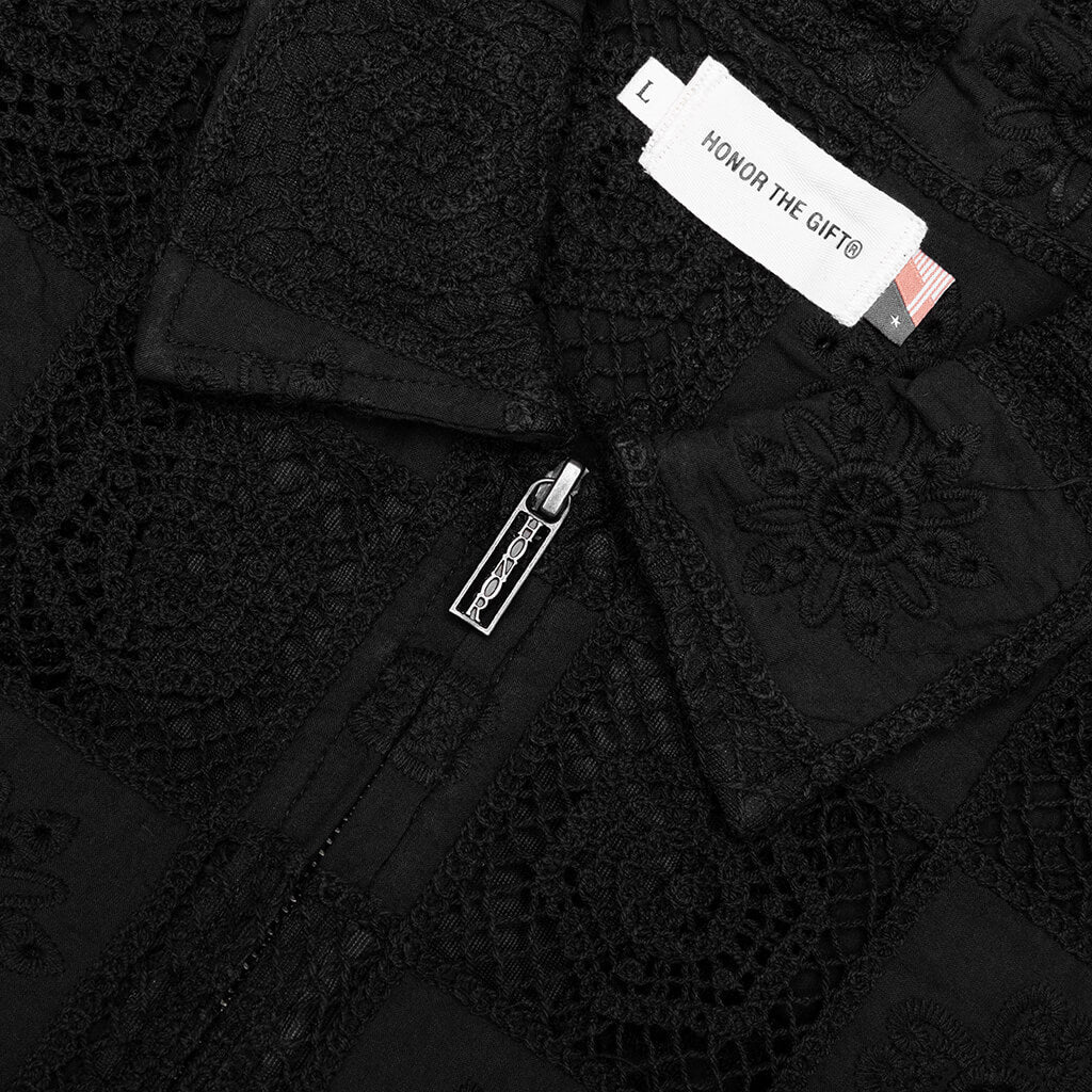 Crochet Full Zip Jacket Black