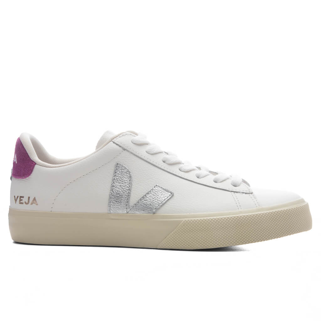 Womens Campo Leather White Silver Ultraviolet