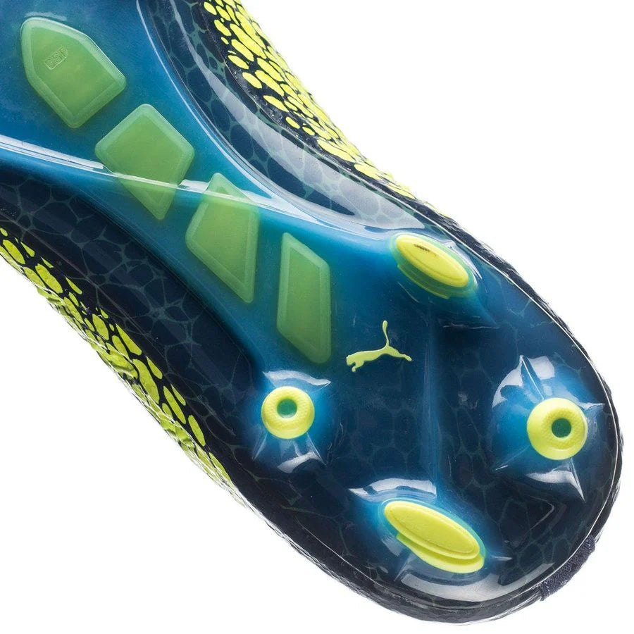 PUMA Evopower Vigor 1 Graphic FG Firm Ground Soccer Cleats Safety Yellow Silver