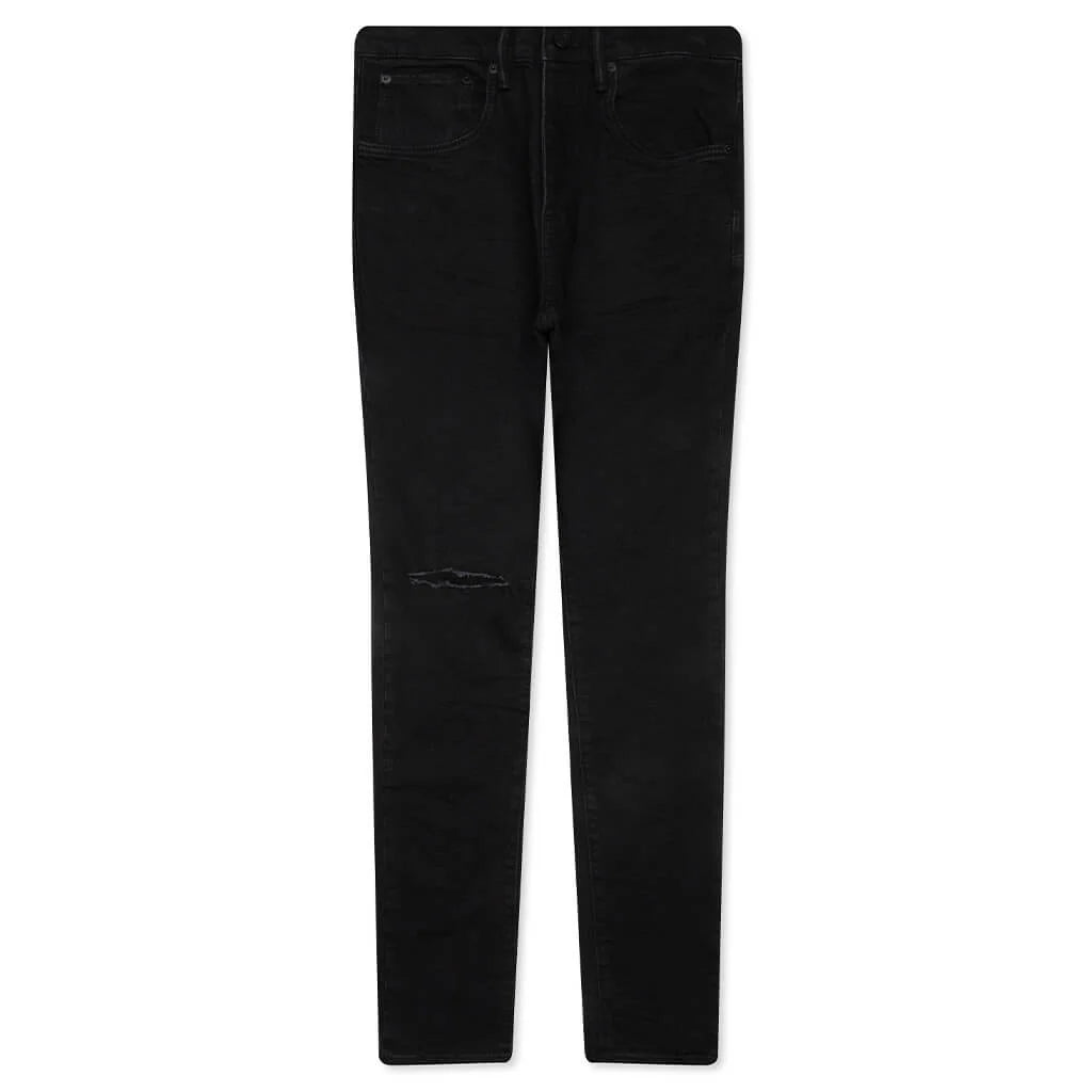 P002 Knee Slit Rinse Slim Denim Pants Black