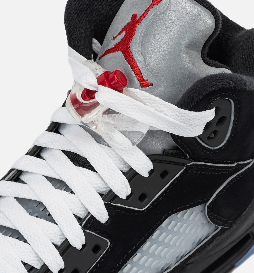 Air Jordan 5 Retro Reimagined Grade School Lifestyle Shoe Black White Metallic Silver Fire Red
