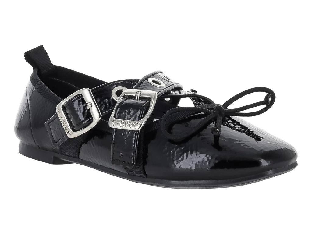 Zapatos Flats 4EVER Charol Negro para Niña