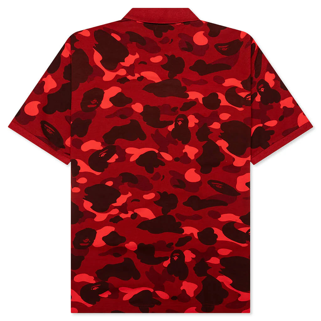 Color Camo Large Ape Head Relaxed Fit Polo Shirt Red